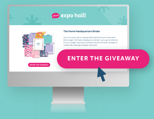 Expo hall web page pulled up on a computer and a mouse clicking a button that says "Enter the giveaway"